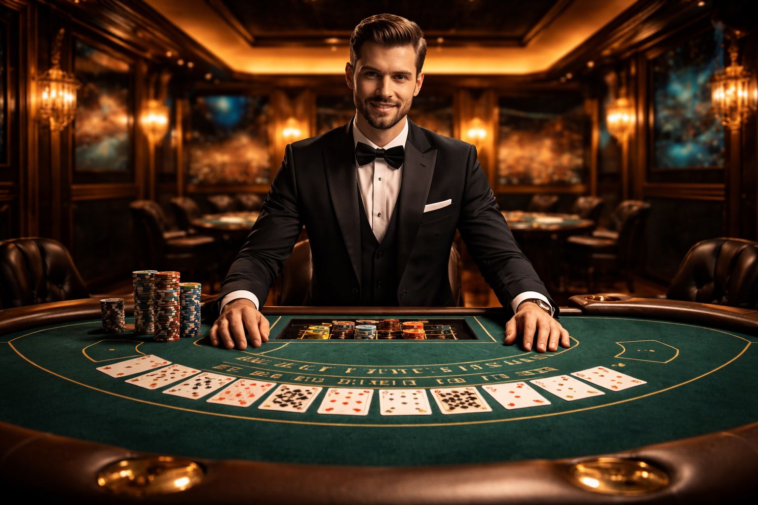 BJ77 blackjack table with professional dealer
